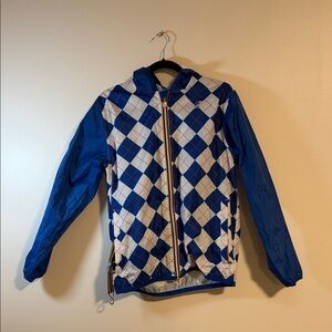 K-Way | Blue and White Argyle Windbreaker Jacket